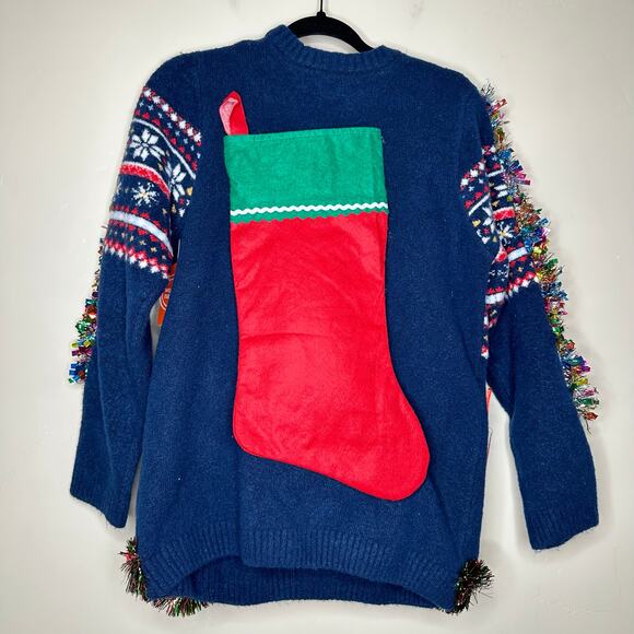 Ugly Christmas Sweater Teddy Bear LIGHTS UP Tinsel Xmas Party Winner Size Small - Picture 3 of 5